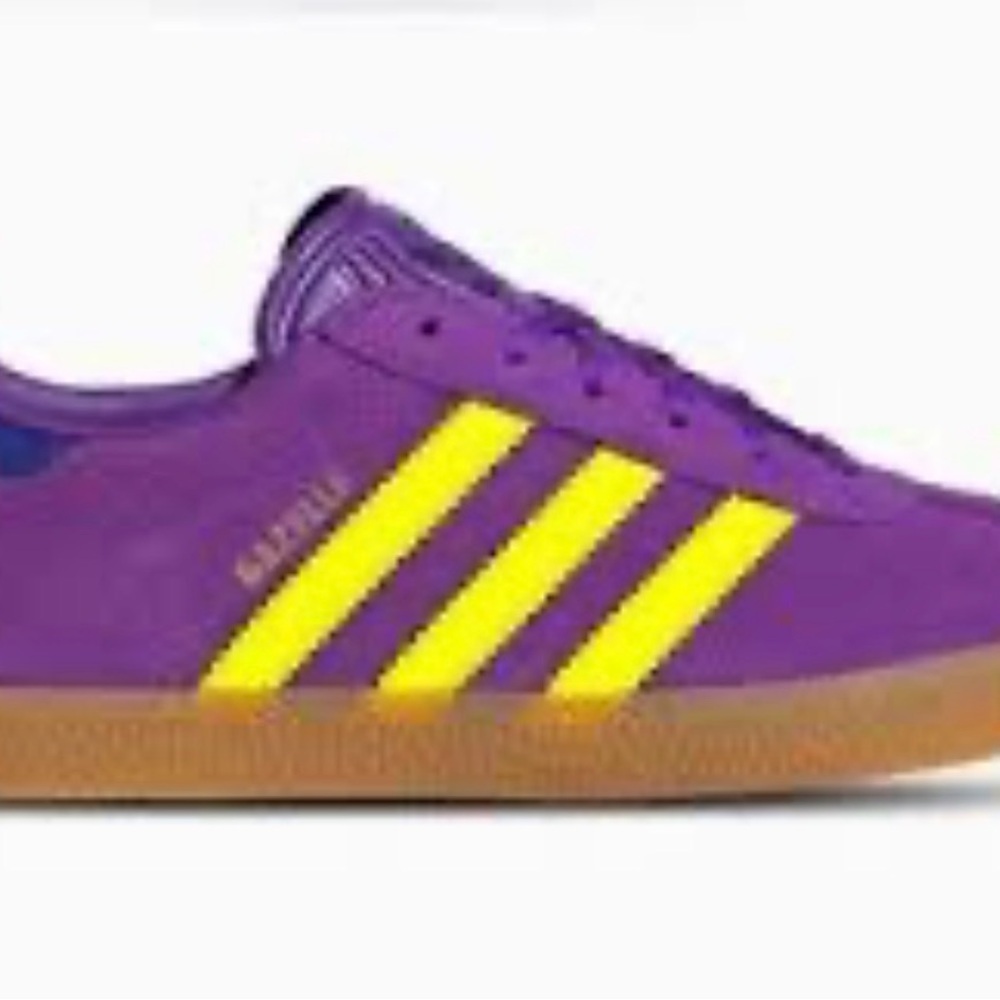 Awesome Adidas Gazelle NEW Purple and Yellow low top sneakers Men’s 7 Women’s 9